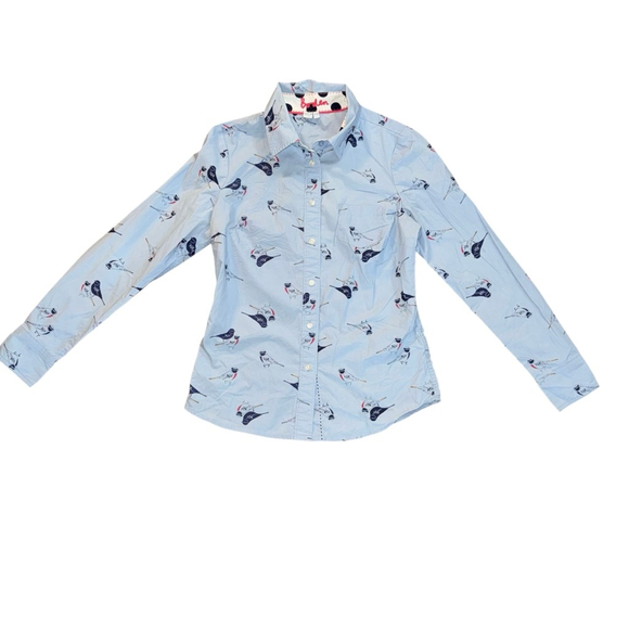 Boden Blue Pigeon Bird Print Button-Up Shirt US 4R collared - Picture 3 of 7